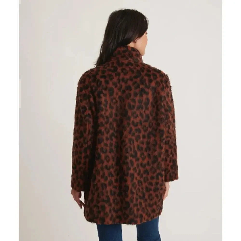 Marine Layer Stephanie Coat Cocoon Wool Blend Cheetah Fuzzy Teddy Jacket NWT M - Picture 4 of 10